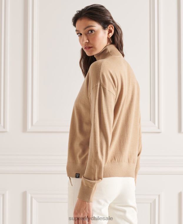 mujer Superdry beige suéter con cuello vuelto y hombros caídos de merino 2R68Z6652
