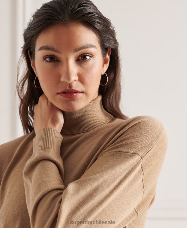 mujer Superdry beige suéter con cuello vuelto y hombros caídos de merino 2R68Z6652