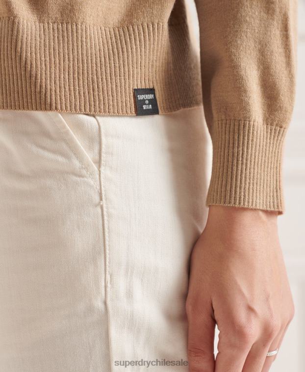 mujer Superdry beige suéter con cuello vuelto y hombros caídos de merino 2R68Z6652