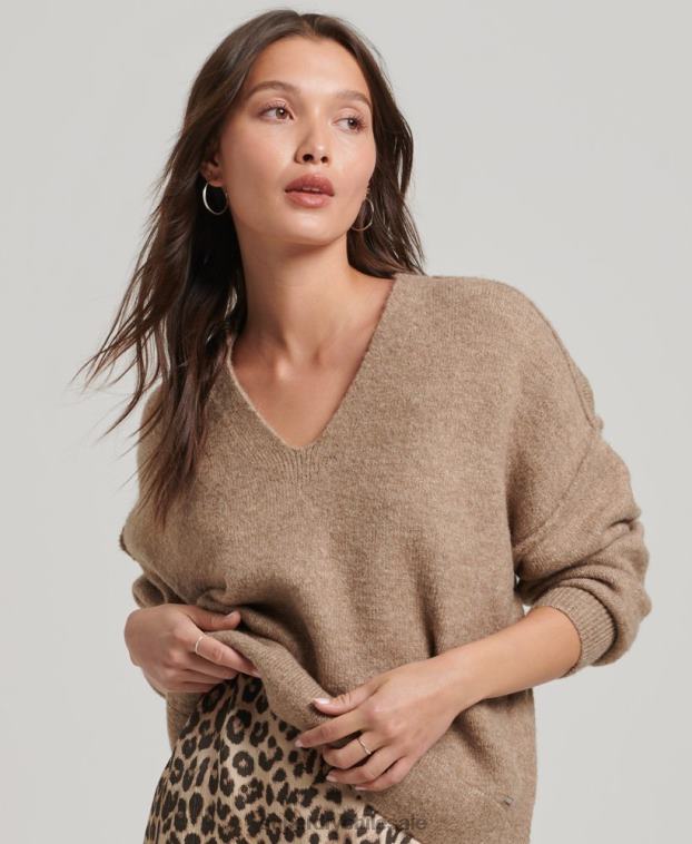 mujer Superdry beige suéter oversize con cuello en V 2R68Z3958
