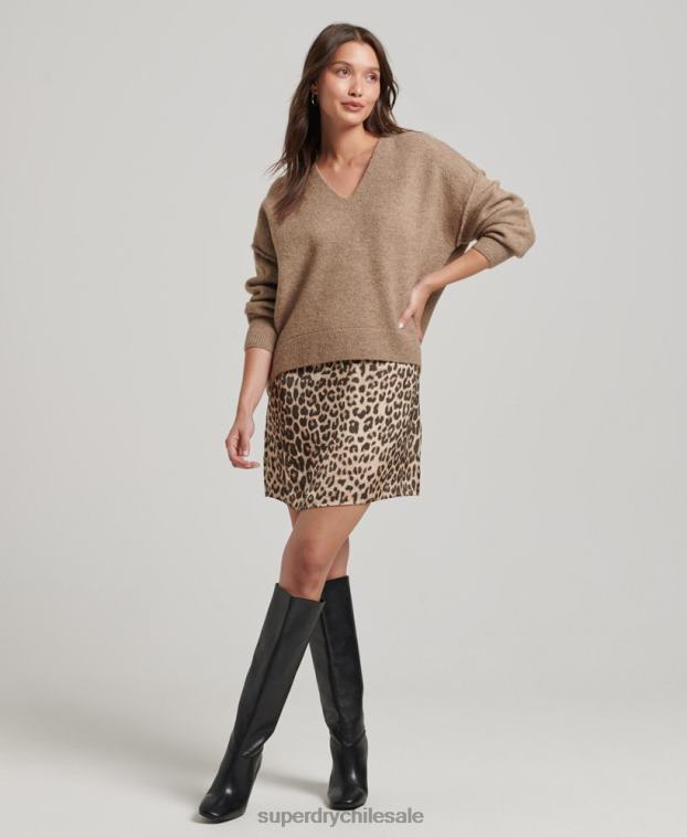 mujer Superdry beige suéter oversize con cuello en V 2R68Z3958