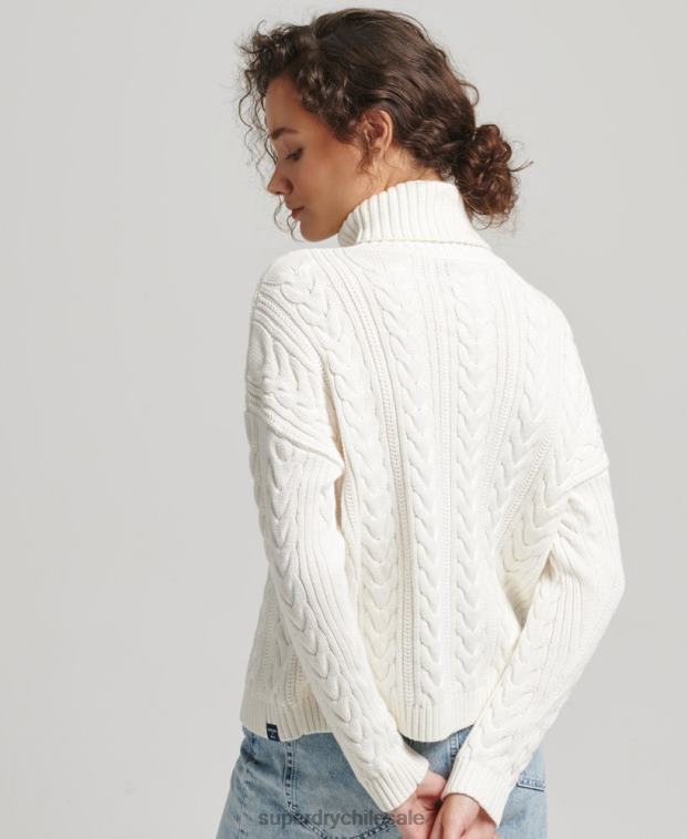 mujer Superdry blanco jersey con hombros caídos y cuello vuelto 2R68Z4030