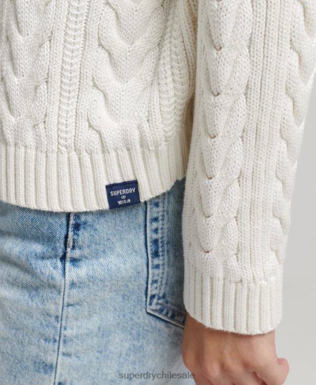 mujer Superdry blanco jersey con hombros caídos y cuello vuelto 2R68Z4030