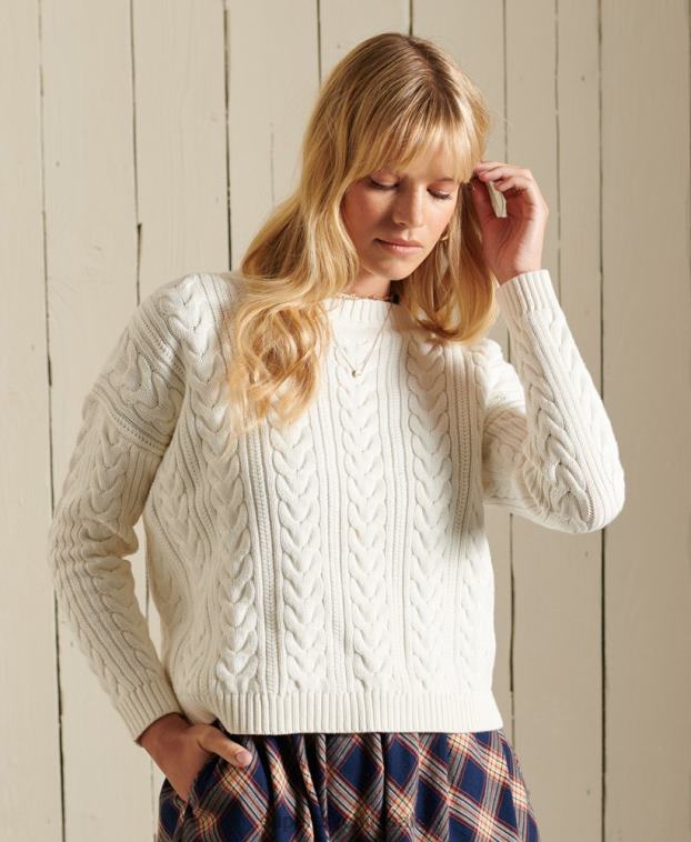 mujer Superdry blanco jersey de ochos con hombros caídos 2R68Z4035