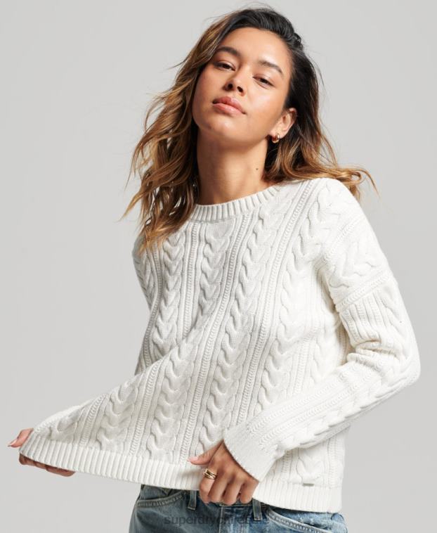 mujer Superdry blanco jersey de ochos con hombros caídos y cuello redondo 2R68Z3959