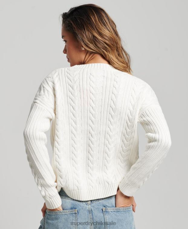 mujer Superdry blanco jersey de ochos con hombros caídos y cuello redondo 2R68Z3959