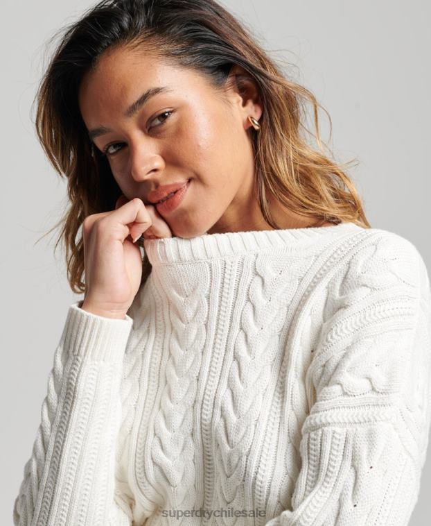 mujer Superdry blanco jersey de ochos con hombros caídos y cuello redondo 2R68Z3959