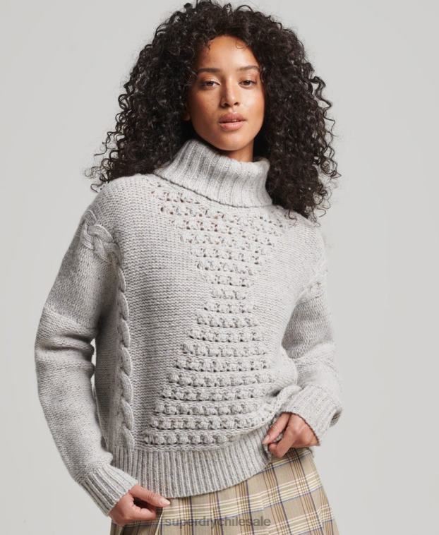 mujer Superdry blanco jersey de ochos grueso con cuello vuelto 2R68Z4010