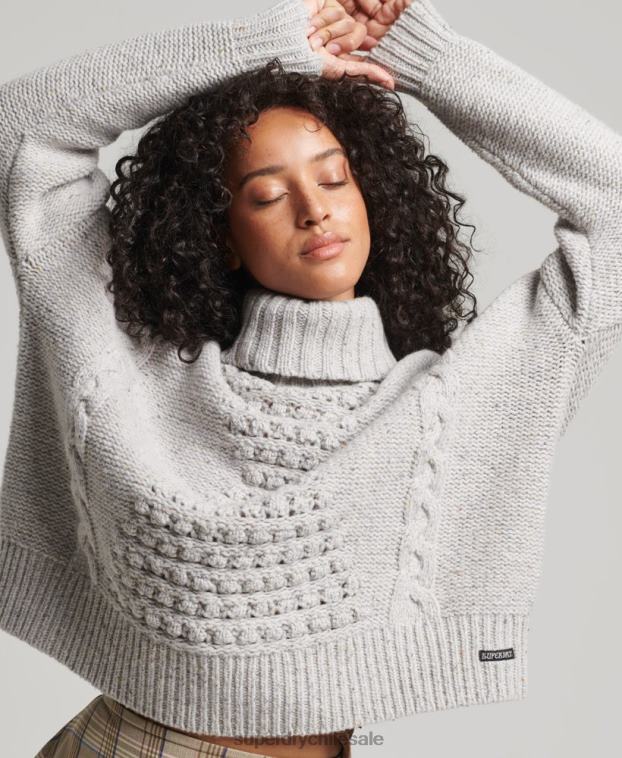 mujer Superdry blanco jersey de ochos grueso con cuello vuelto 2R68Z4010