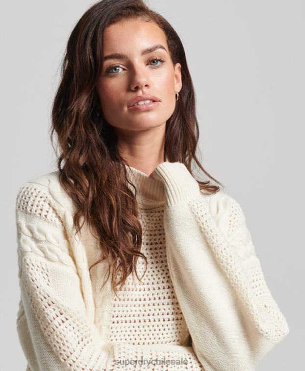 mujer Superdry blanco suéter tejido con cuello redondo 2R68Z6535