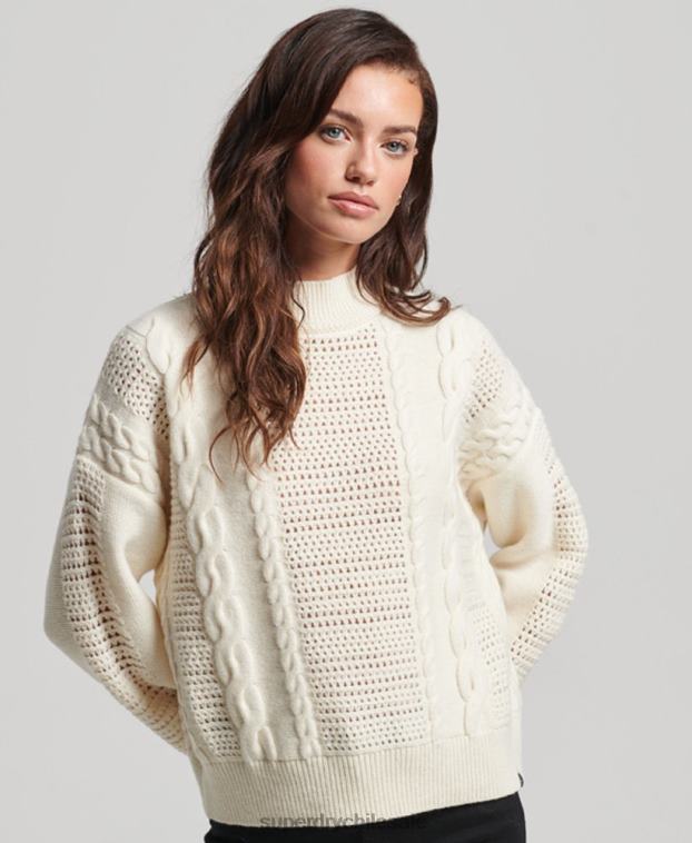 mujer Superdry blanco suéter tejido con cuello redondo 2R68Z6535