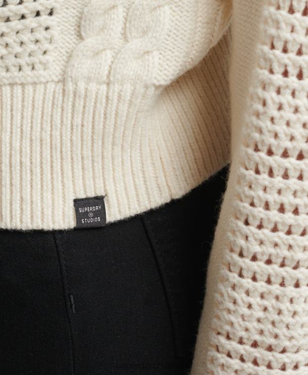 mujer Superdry blanco suéter tejido con cuello redondo 2R68Z6535