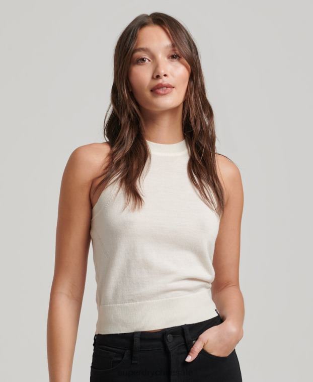 mujer Superdry blanco top de punto con cuello redondo en merino 2R68Z2936