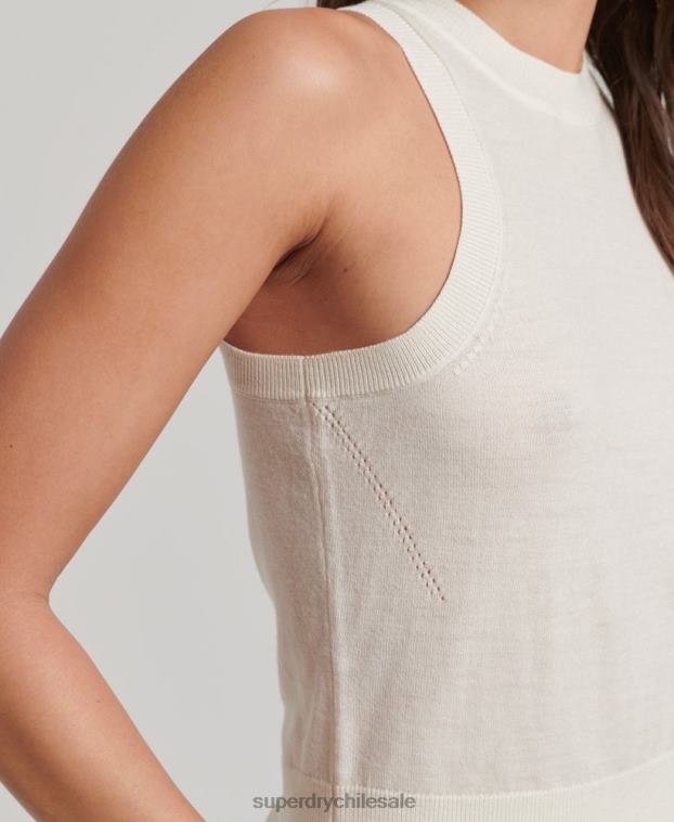 mujer Superdry blanco top de punto con cuello redondo en merino 2R68Z2936
