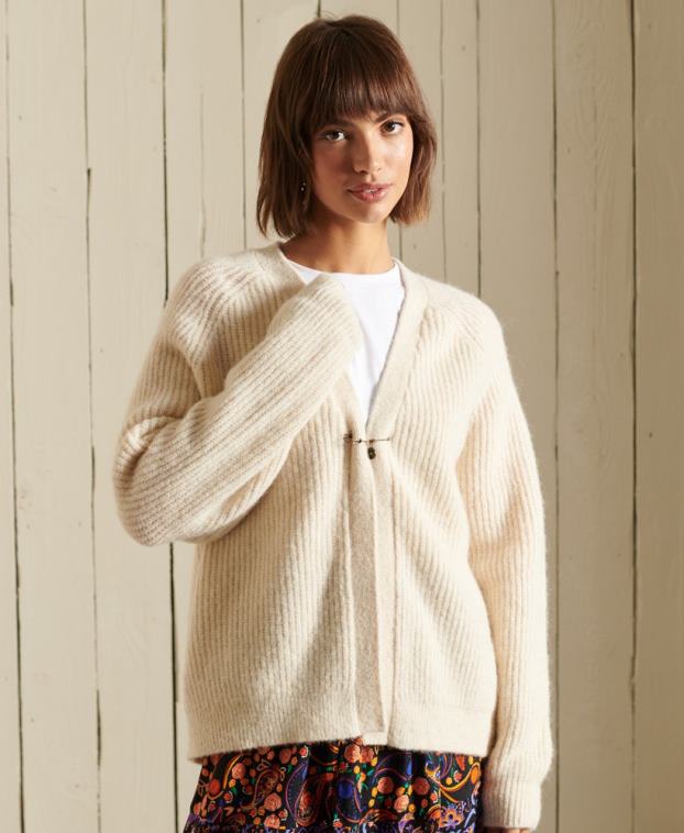 mujer Superdry crema cárdigan en mezcla de alpaca 2R68Z6589