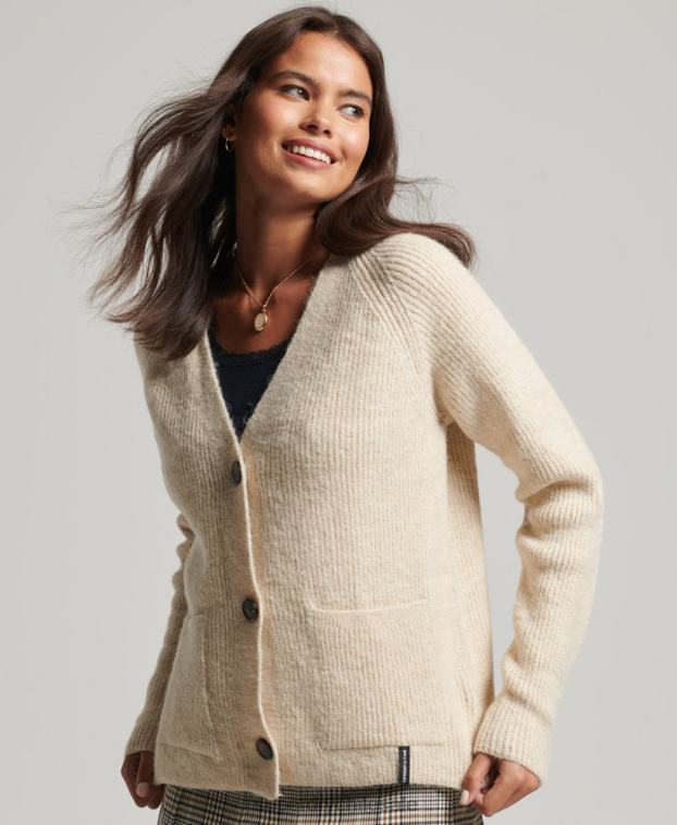 mujer Superdry crema cárdigan supersuave esencial 2R68Z3956