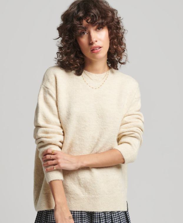 mujer Superdry crema jersey de cuello redondo supersuave esencial 2R68Z3967