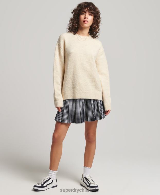 mujer Superdry crema jersey de cuello redondo supersuave esencial 2R68Z3967