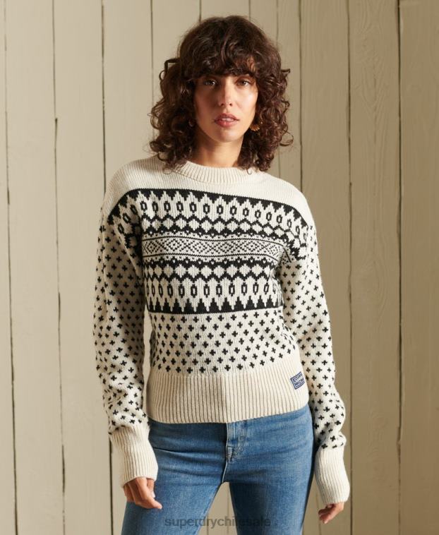 mujer Superdry crema suéter con cuello redondo estampado 2R68Z4012