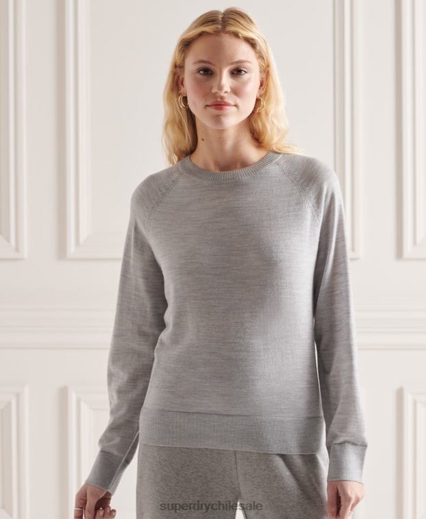mujer Superdry gris claro jersey de lana merina 2R68Z6657