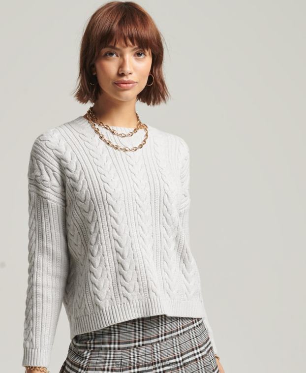 mujer Superdry gris claro jersey de ochos con hombros caídos y cuello redondo 2R68Z4024