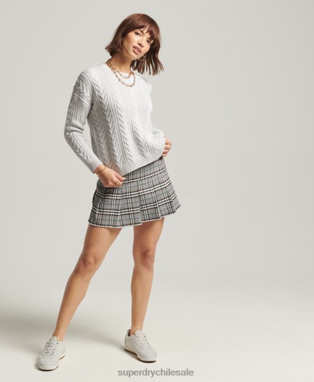 mujer Superdry gris claro jersey de ochos con hombros caídos y cuello redondo 2R68Z4024