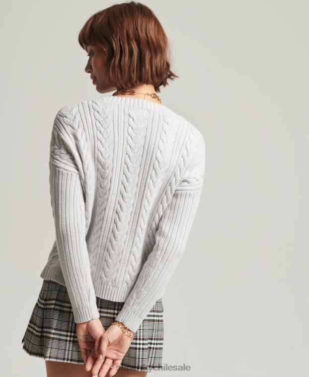mujer Superdry gris claro jersey de ochos con hombros caídos y cuello redondo 2R68Z4024
