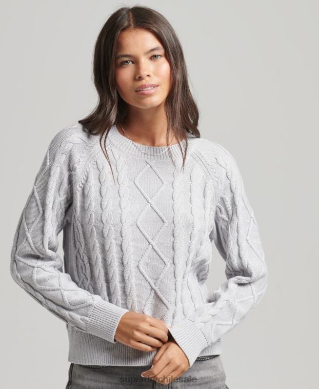mujer Superdry gris claro jersey de ochos de algodón 2R68Z4040
