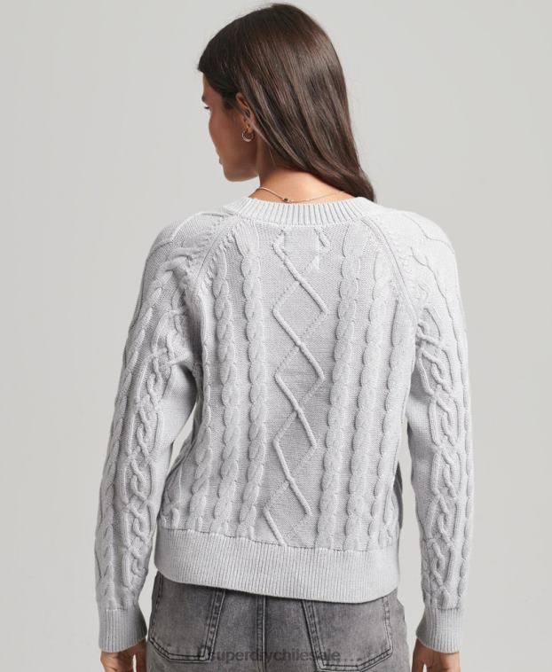 mujer Superdry gris claro jersey de ochos de algodón 2R68Z4040