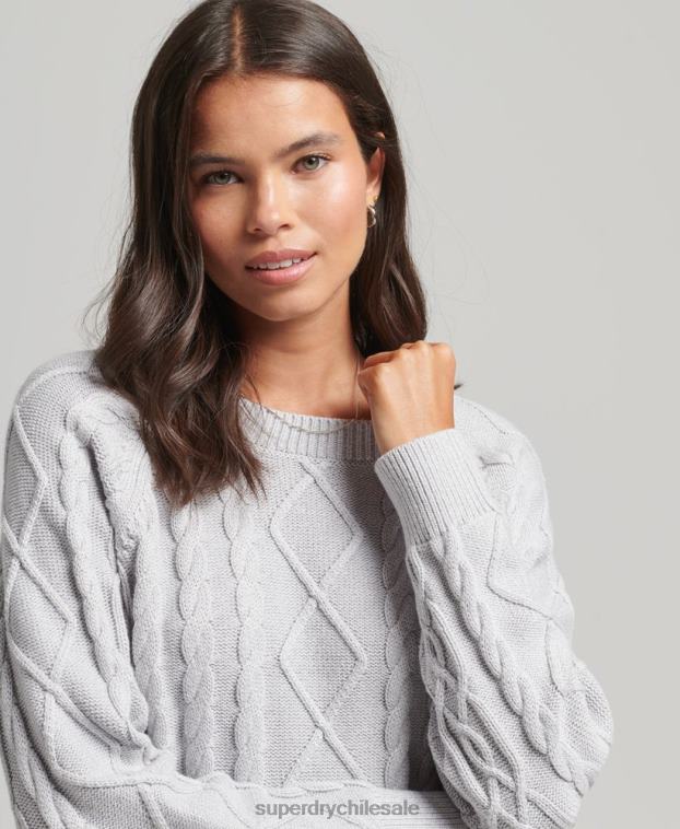 mujer Superdry gris claro jersey de ochos de algodón 2R68Z4040
