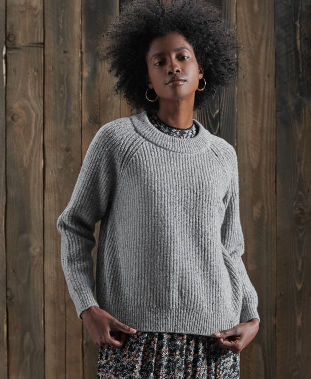 mujer Superdry gris claro suéter Freya de tweed con cuello redondo 2R68Z6766