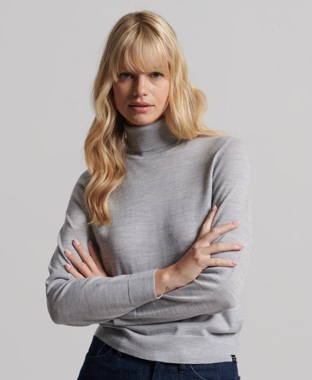 mujer Superdry gris claro suéter con cuello vuelto de merino studios 2R68Z4020