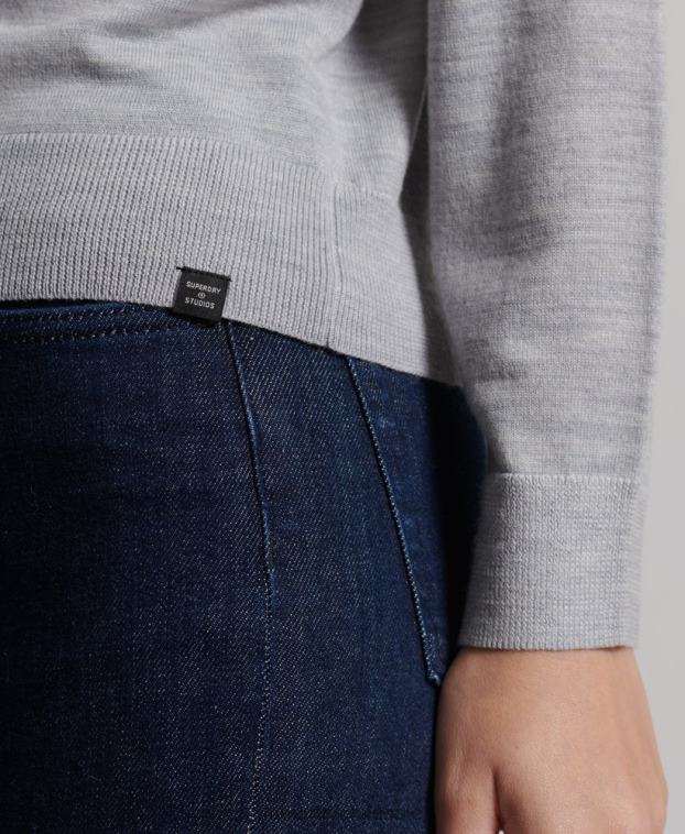mujer Superdry gris claro suéter con cuello vuelto de merino studios 2R68Z4020