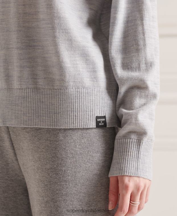 mujer Superdry gris claro suéter con cuello vuelto y hombros caídos de merino 2R68Z6651