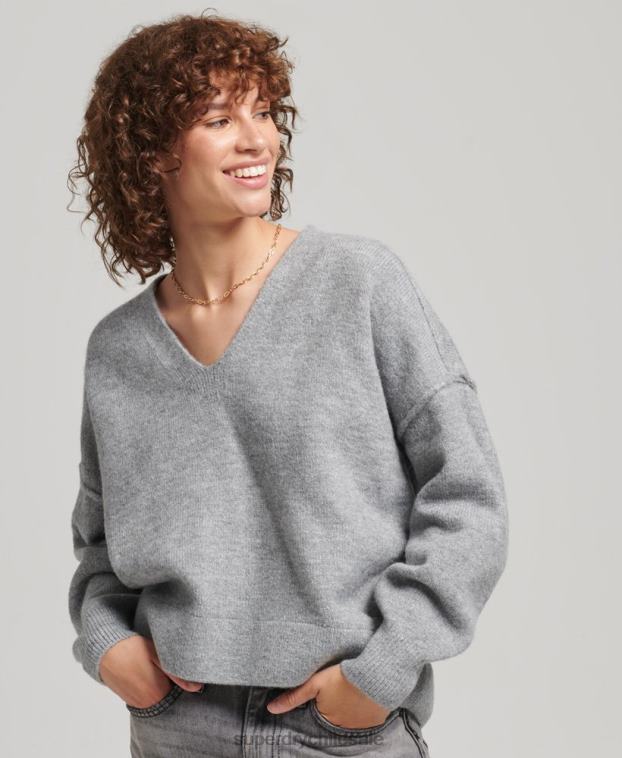 mujer Superdry gris claro suéter oversize con cuello en V 2R68Z3990