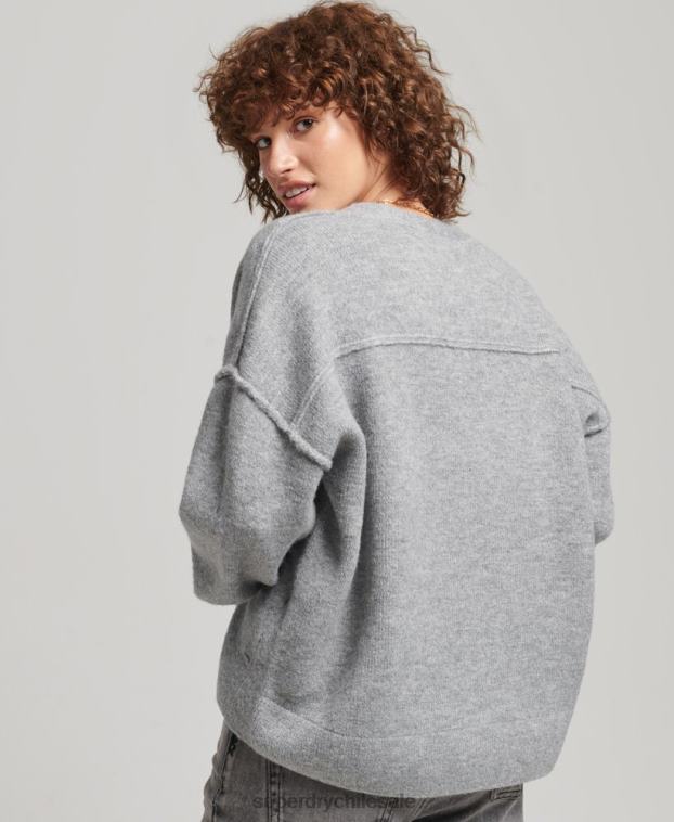 mujer Superdry gris claro suéter oversize con cuello en V 2R68Z3990