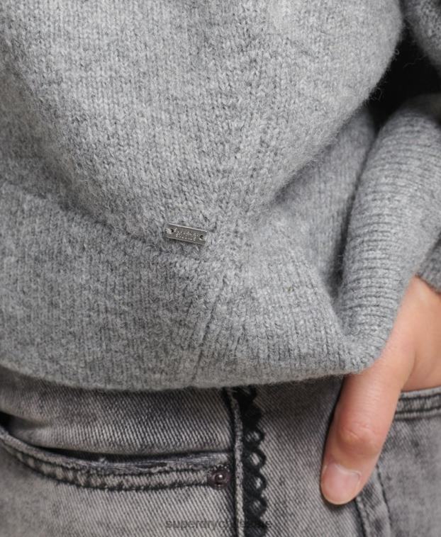 mujer Superdry gris claro suéter oversize con cuello en V 2R68Z3990