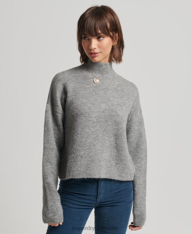mujer Superdry gris claro suéter vintage esencial con cuello alzado 2R68Z6630