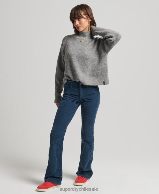 mujer Superdry gris claro suéter vintage esencial con cuello alzado 2R68Z6630