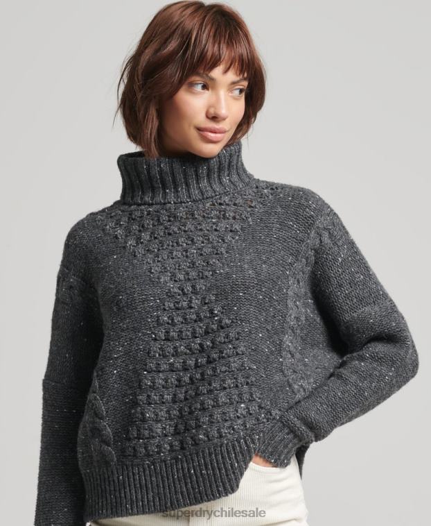 mujer Superdry gris jersey de ochos grueso con cuello vuelto 2R68Z6614
