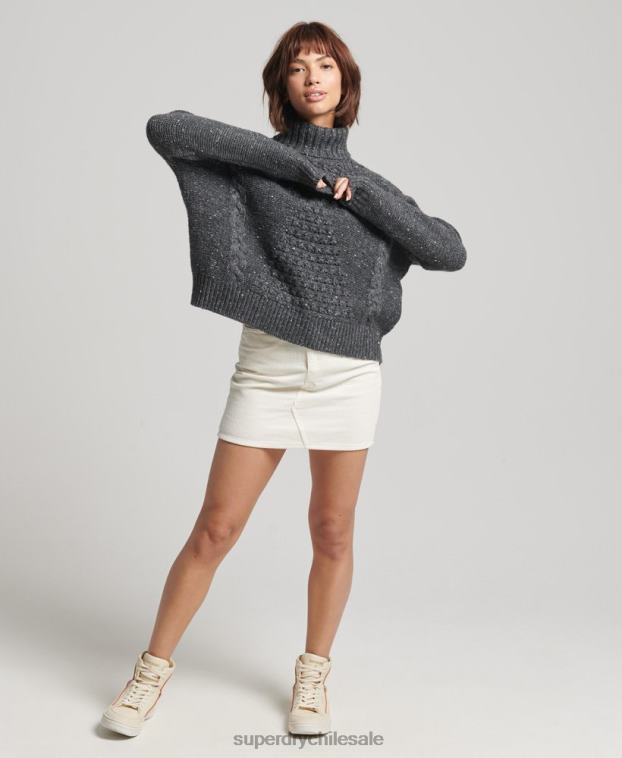 mujer Superdry gris jersey de ochos grueso con cuello vuelto 2R68Z6614