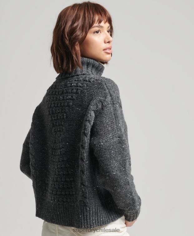 mujer Superdry gris jersey de ochos grueso con cuello vuelto 2R68Z6614