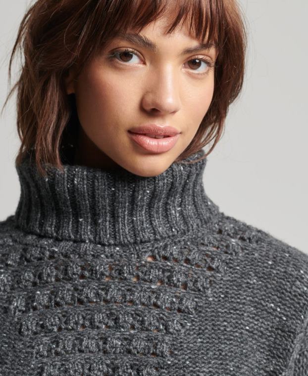 mujer Superdry gris jersey de ochos grueso con cuello vuelto 2R68Z6614