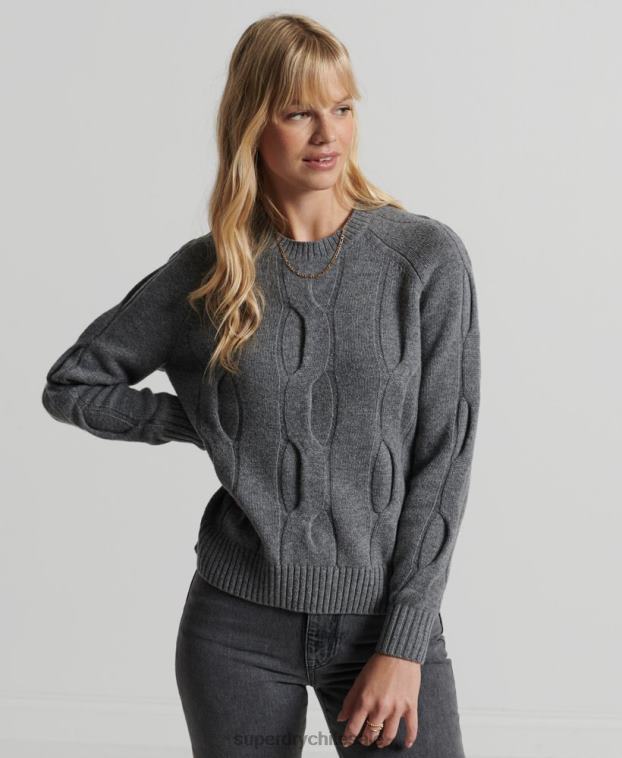 mujer Superdry gris oscuro jersey de punto de ochos 2R68Z6725