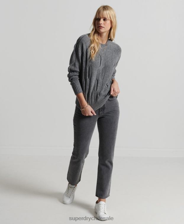 mujer Superdry gris oscuro jersey de punto de ochos 2R68Z6725