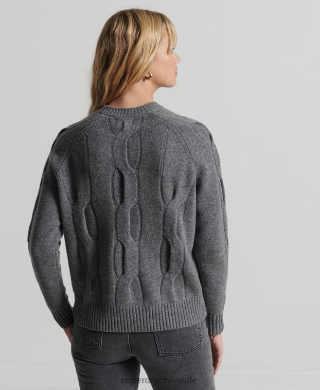 mujer Superdry gris oscuro jersey de punto de ochos 2R68Z6725