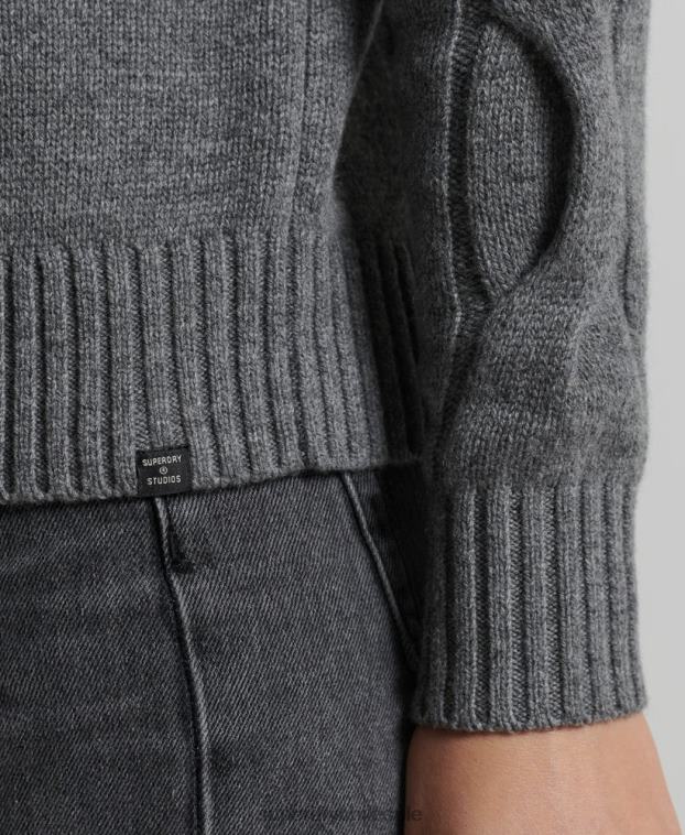 mujer Superdry gris oscuro jersey de punto de ochos 2R68Z6725