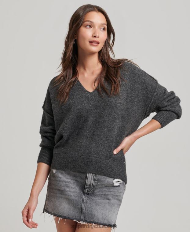 mujer Superdry gris oscuro suéter oversize con cuello en V 2R68Z3982