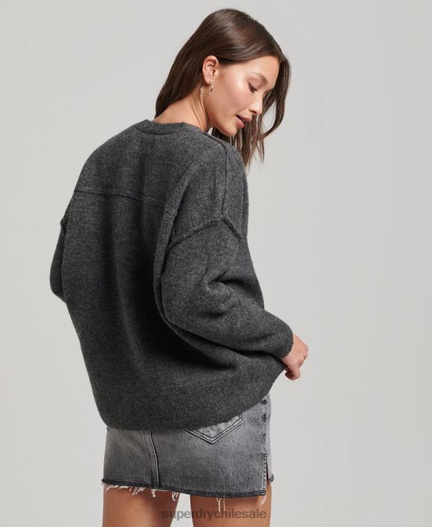 mujer Superdry gris oscuro suéter oversize con cuello en V 2R68Z3982