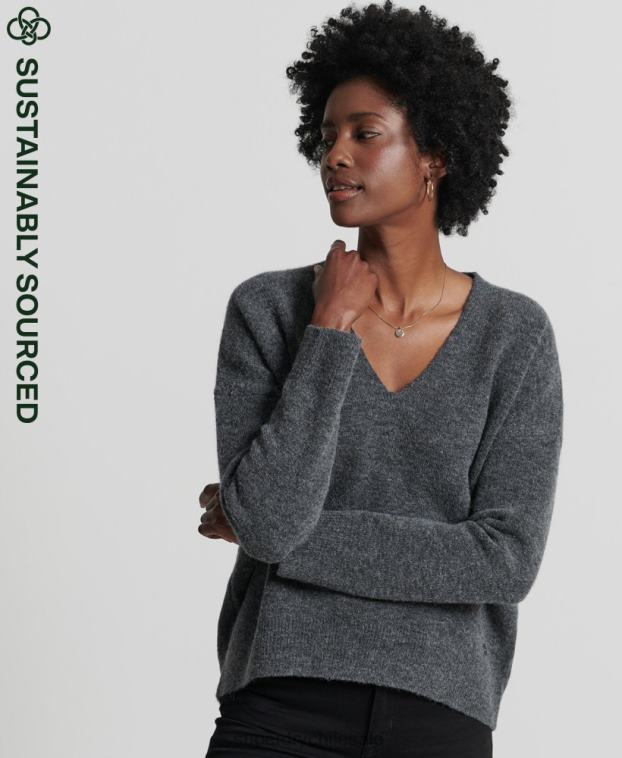 mujer Superdry gris oscuro suéter tejido con cuello en V holgado de Studios 2R68Z3992